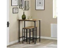 SoBuy Essgruppe Bartisch Set Esstisch mit 2 Barhockern Braun-Schwarz OGT10-PF* Tische|Hocker