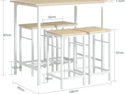SoBuy Essgruppe Esstisch Set 5-teilig Bartisch mit 4 Hockern Weiß-Natur OGT11-WN* Tische|Hocker
