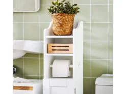 SoBuy Freistehend Toilettenpapieraufbewahrung Holz Weiß FRG177-W
