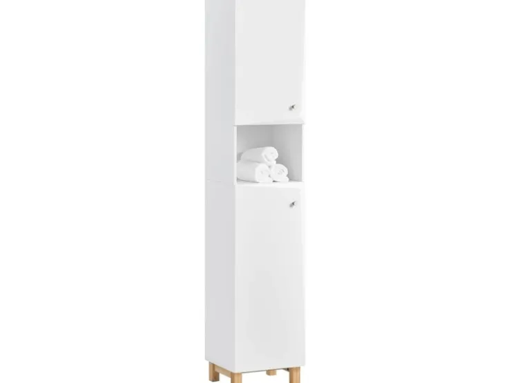 SoBuy Hochschrank Badregal Badezimmerschrank Badezimmermöbel Weiß BZR91-W* Regal Weiß