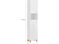 SoBuy Hochschrank Badregal Badezimmerschrank Badezimmermöbel Weiß BZR91-W* Regal Weiß