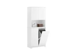 SoBuy Hochschrank Badschrank mit Wäschesack Wäscheschrank Weiß BZR150-W* Aufbewahrung
