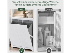 SoBuy Hochschrank Badschrank mit Wäschesack Wäscheschrank Weiß BZR150-W* Aufbewahrung