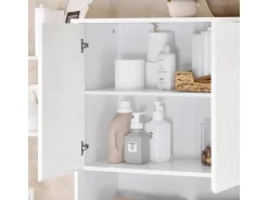 SoBuy Hochschrank Badschrank mit Wäschesack Wäscheschrank Weiß BZR150-W* Aufbewahrung