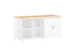 SoBuy Kücheninsel Freistehend Küchenschrank Sideboard Weiß-Natur KNL09-WN* Vitrinen