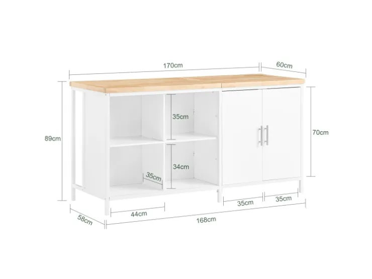 SoBuy Kücheninsel Freistehend Küchenschrank Sideboard Weiß-Natur KNL09-WN* Vitrinen
