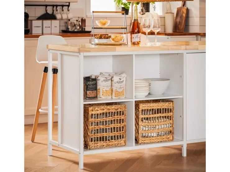 SoBuy Kücheninsel Freistehend Küchenschrank Sideboard Weiß-Natur KNL09-WN* Vitrinen
