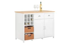 SoBuy Kücheninsel mit 2 Rattankörben Küchenschrank Sideboard Buffet KNL05-W* Schränke
