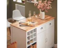 SoBuy Kücheninsel mit 2 Rattankörben Küchenschrank Sideboard Buffet KNL05-W* Schränke