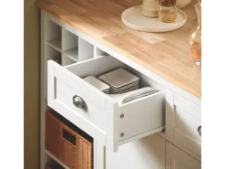 SoBuy Kücheninsel mit 2 Rattankörben Küchenschrank Sideboard Buffet KNL05-W* Schränke