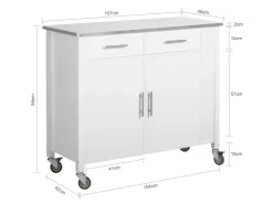 SoBuy Küchenwagen mit Edelstahlplatte Kücheninsel Rollwagen Weiß FKW108-W