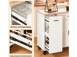SoBuy Küchenwagen mit Gewürzregal Sideboard Küchenschrank 105x92x46cm Weiß-Natur FKW126-WN
