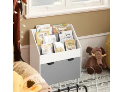 SoBuy Kinder Bücherregal Kinderregal mit 3 Ablagen Spielzeugtruhe Weiß KMB17-HG* Aufbewahrung|Regal Weiß