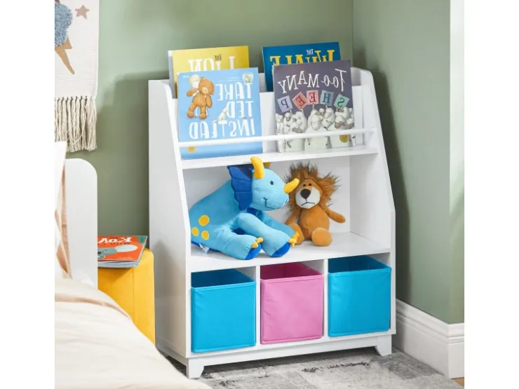 SoBuy Kinder Bücherregal Kinderregal mit Ablagen Aufbewahrungsregal Weiß KMB34-F