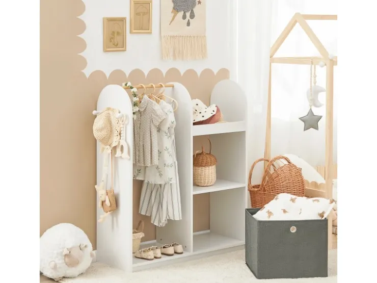 SoBuy Kinderkleiderschrank mit 3 Haken Kleiderständer mit Box KMB40-W