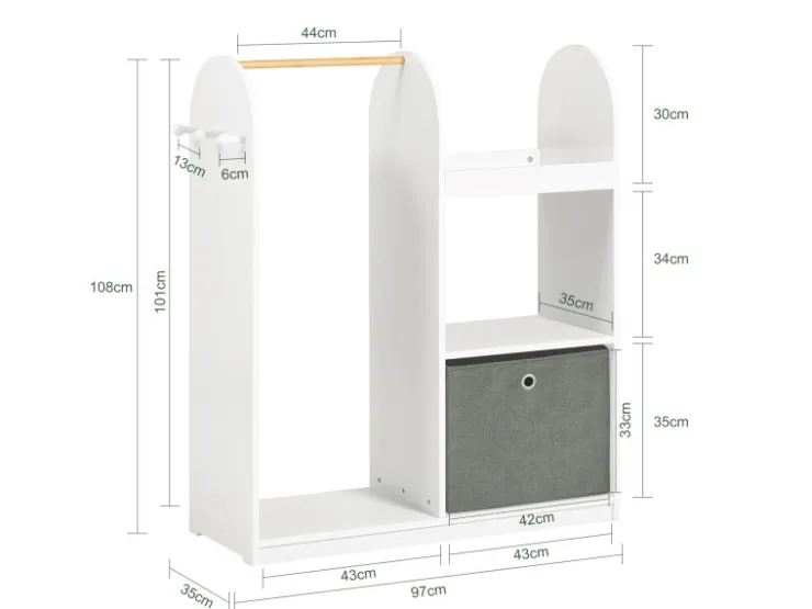 SoBuy Kinderkleiderschrank mit 3 Haken Kleiderständer mit Box KMB40-W