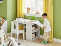 SoBuy Kindertisch mit 1 Stuhl Kindersitzgruppe Maltisch für Kinder KMB60-W* Stühle