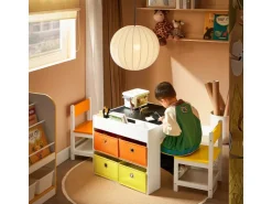 SoBuy Kindertisch mit 2 Stühlen Kindersitzgruppe Spieltisch Stauraum KMB75-K-W* Aufbewahrung