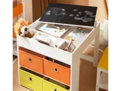SoBuy Kindertisch mit 2 Stühlen Kindersitzgruppe Spieltisch Stauraum KMB75-K-W* Aufbewahrung