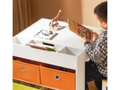 SoBuy Kindertisch mit 2 Stühlen Kindersitzgruppe Spieltisch Stauraum KMB75-K-W* Aufbewahrung