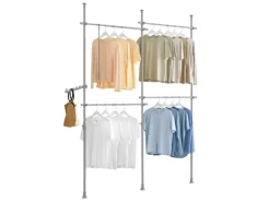 SoBuy Kleiderständer mit 4 Kleiderstangen Stahl Kunststoff Hellgrau KLS03-HG* Garderoben