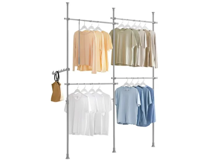 SoBuy Kleiderständer mit 4 Kleiderstangen Stahl Kunststoff Hellgrau KLS03-HG* Garderoben
