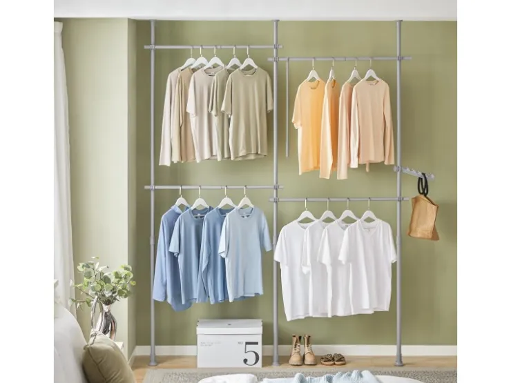 SoBuy Kleiderständer mit 4 Kleiderstangen Stahl Kunststoff Hellgrau KLS03-HG* Garderoben