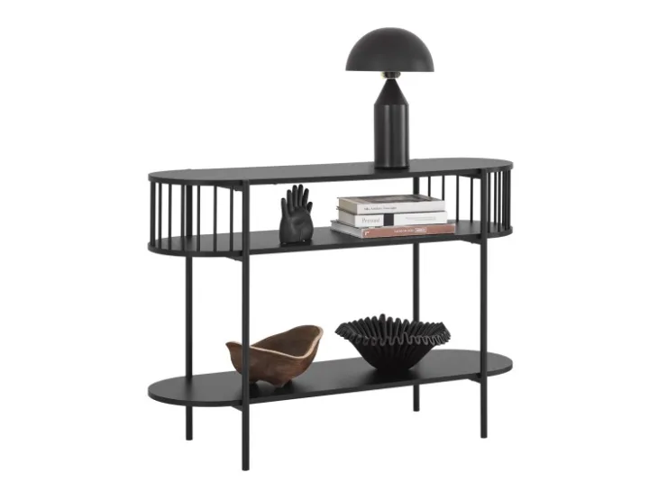 SoBuy Konsolentisch mit Ablagefächern für Flur oder Wohnzimmer 110×76×39cm Schwarz FSB90-SCH* Vasen
