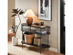 SoBuy Konsolentisch mit Ablagefächern für Flur oder Wohnzimmer 110×76×39cm Schwarz FSB90-SCH* Vasen