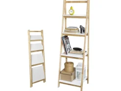 SoBuy Leiterregal Bücherregal mit 4 Böden klappbar Kautschukholz FRG162-N* Holzregale|Regal Weiß