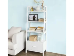 SoBuy Leiterregal mit Ablagen und Schublade MDF Weiß FRG116-W* Kommode|Leitern