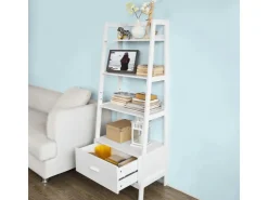 SoBuy Leiterregal mit Ablagen und Schublade MDF Weiß FRG116-W* Kommode|Leitern