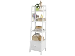 SoBuy Leiterregal mit Ablagen und Schublade MDF Weiß FRG116-K-W