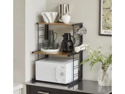 SoBuy Mikrowellenhalter Küchenregal mit 2 Ablagen und 2 Flaschenhalter KCR08-PF* Holzregale