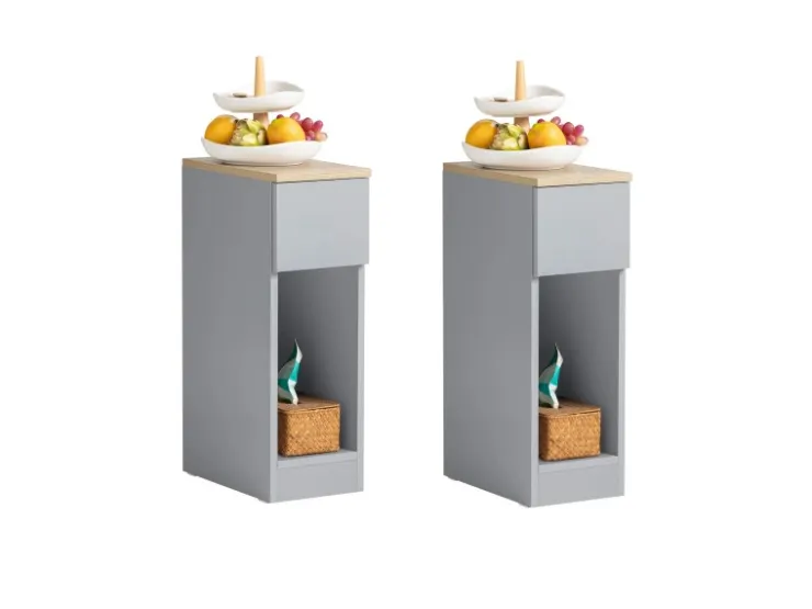 SoBuy Nachttisch 2er Set Sofatisch Beistelltisch Hellgrau FBT111-HGx2