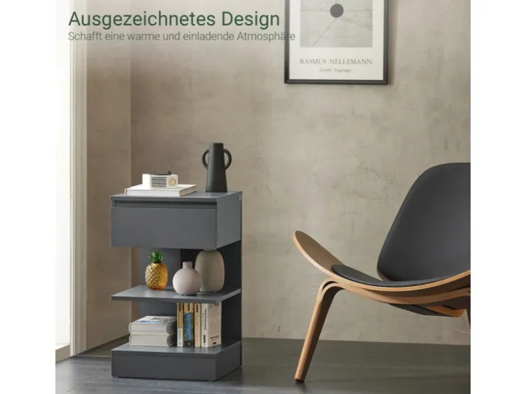 SoBuy Nachttisch mit Schublade und 2 Ablagen Beistelltisch 39x65x39cm Grau FBT49-HG* Sofas