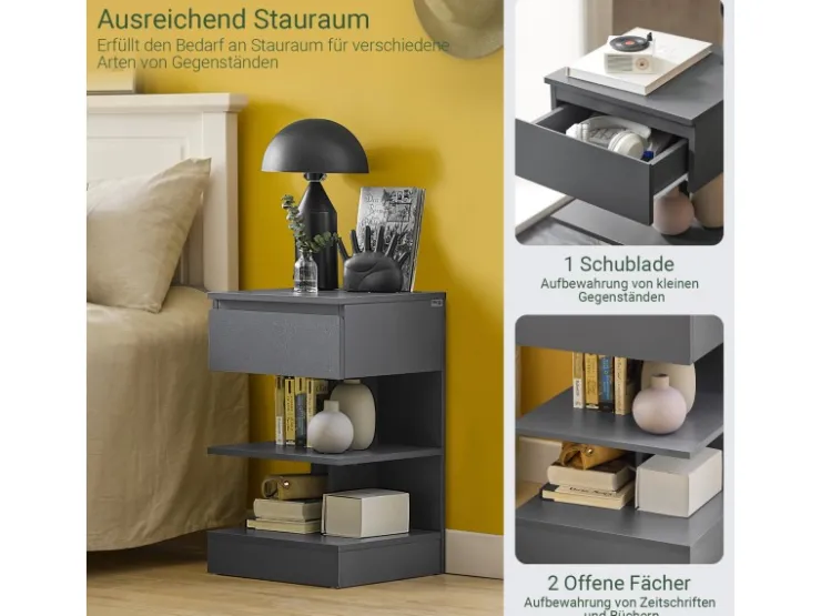 SoBuy Nachttisch mit Schublade und 2 Ablagen Beistelltisch 39x65x39cm Grau FBT49-HG* Sofas