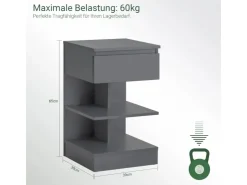 SoBuy Nachttisch mit Schublade und 2 Ablagen Beistelltisch 39x65x39cm Grau FBT49-HG* Sofas