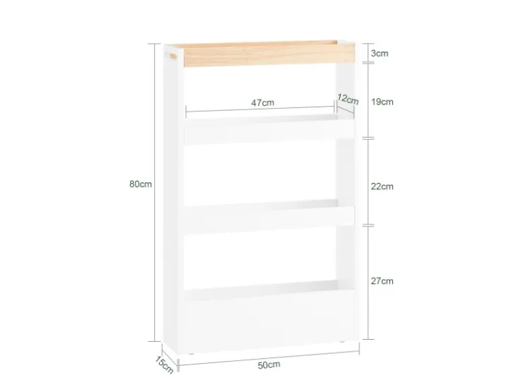SoBuy Nischenwagen mit 4 Etagen Küchenregal Schmal Weiß 15x80x50cm NSR12-W