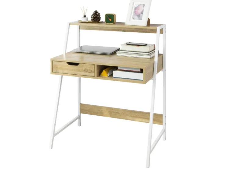 SoBuy Schreibtisch mit Ablage und Schublade MDF Metall Natur FWT63-N* Stifte