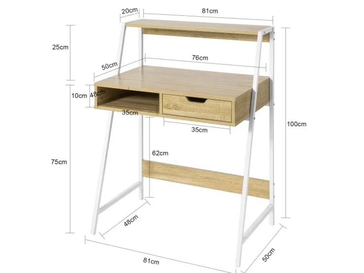 SoBuy Schreibtisch mit Ablage und Schublade MDF Metall Natur FWT63-N* Stifte