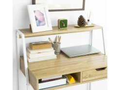 SoBuy Schreibtisch mit Ablage und Schublade MDF Metall Natur FWT63-N* Stifte