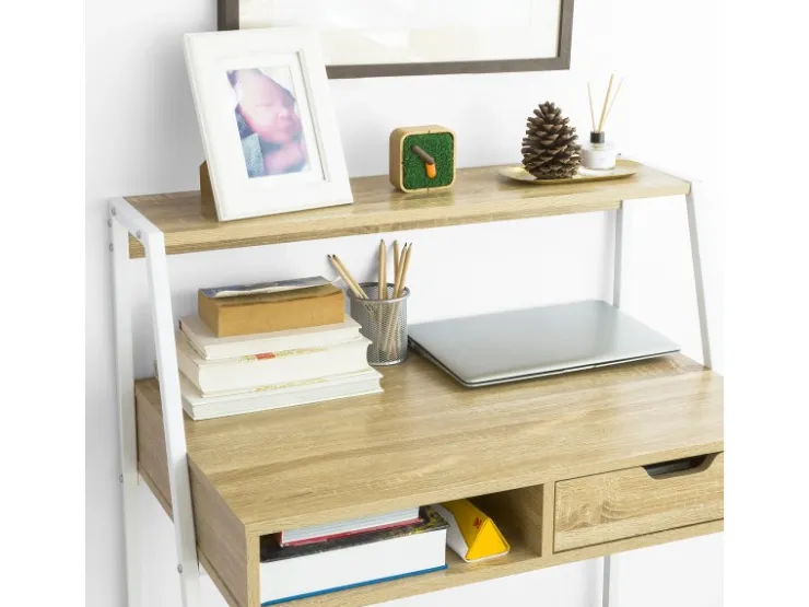 SoBuy Schreibtisch mit Ablage und Schublade MDF Metall Natur FWT63-N* Stifte