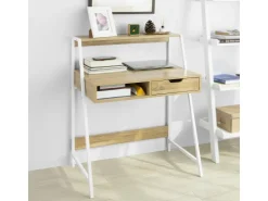 SoBuy Schreibtisch mit Ablage und Schublade MDF Metall Natur FWT63-N* Stifte