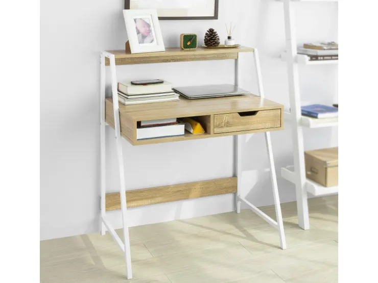 SoBuy Schreibtisch mit Ablage und Schublade MDF Metall Natur FWT63-N* Stifte
