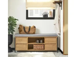 SoBuy Schuhbank mit 4 Schubladen und 2 Fächern MDF PB Natur Schwarz FSR149-N* Kissen|Regale Schwarz