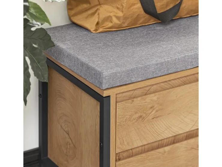 SoBuy Schuhbank mit 4 Schubladen und 2 Fächern MDF PB Natur Schwarz FSR149-N* Kissen|Regale Schwarz