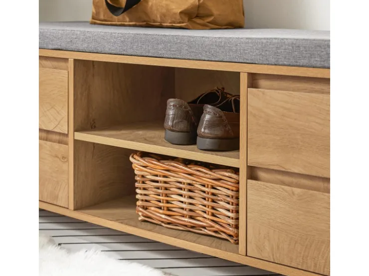 SoBuy Schuhbank mit 4 Schubladen und 2 Fächern MDF PB Natur Schwarz FSR149-N* Kissen|Regale Schwarz