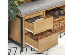 SoBuy Schuhbank mit 4 Schubladen und 2 Fächern MDF PB Natur Schwarz FSR149-N* Kissen|Regale Schwarz