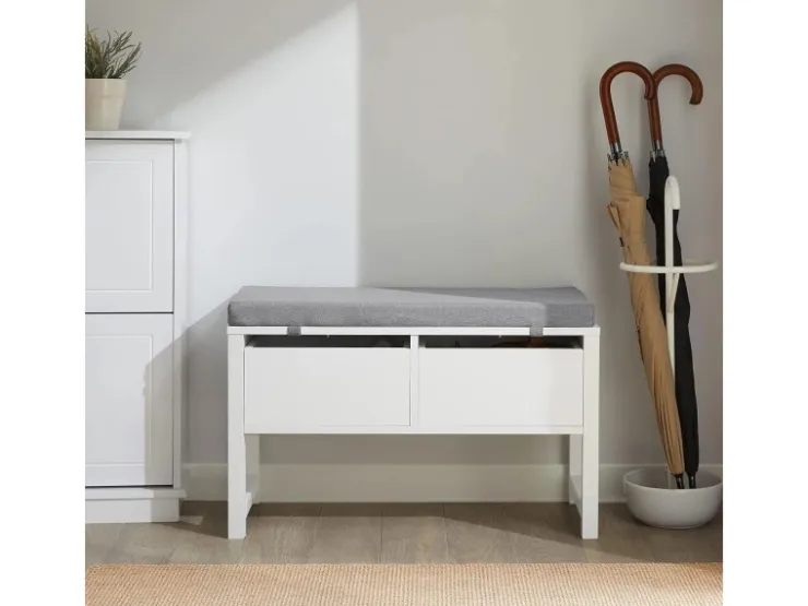 SoBuy Schuhbank mit 2 Schubladen Sitzbank mit Stauraum MDF Weiß FSR88-W* Sitzbänke